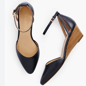 Talbots Black‎ Napa Leather Laney Wedge Shoes Sz. 8.5